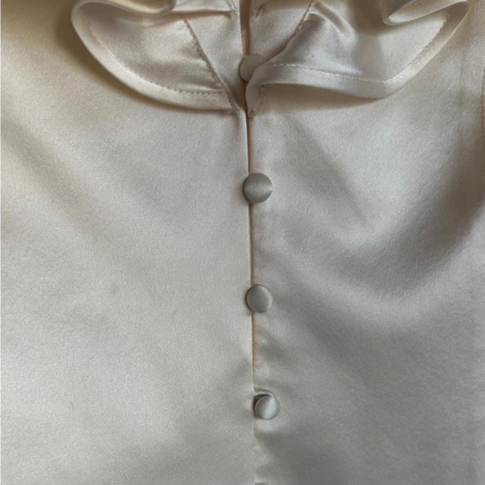 Teri Jon Pearl Satin Ruffle-Front Blouse - Picture 4 of 6